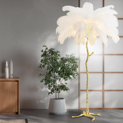 White Ostrich Feather Floor Lamp, Luxury Resin Ostrich Feather Lamp,Romantic Standing Lamp for Living Room Sofa Bedside Bedroom and Office(New)