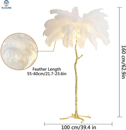 White Ostrich Feather Floor Lamp, Luxury Resin Ostrich Feather Lamp,Romantic Standing Lamp for Living Room Sofa Bedside Bedroom and Office(New)
