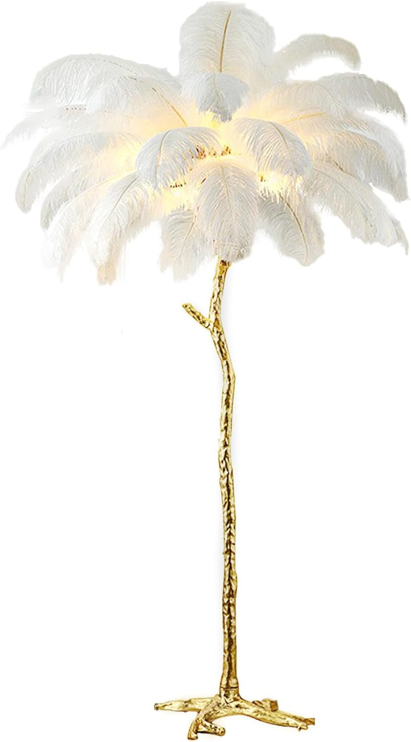 White Ostrich Feather Floor Lamp, Luxury Resin Ostrich Feather Lamp,Romantic Standing Lamp for Living Room Sofa Bedside Bedroom and Office(New)