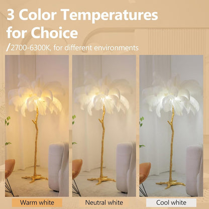 White Ostrich Feather Floor Lamp, Luxury Resin Ostrich Feather Lamp,Romantic Standing Lamp for Living Room Sofa Bedside Bedroom and Office(New)